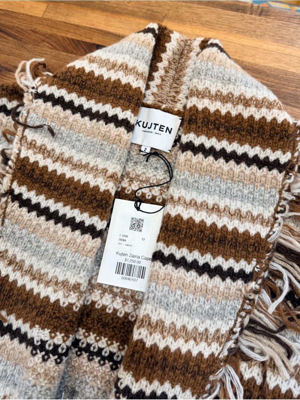 NWT - Kujten Zaina Cape Cashmere Cardigan in Camelot Brown - Medium - Picture 7 of 16